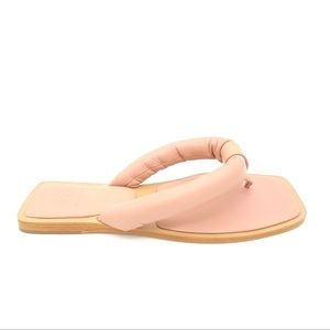 Tory Burch Nevada Thong Flip Flop Puff Square Toe Leather Beige